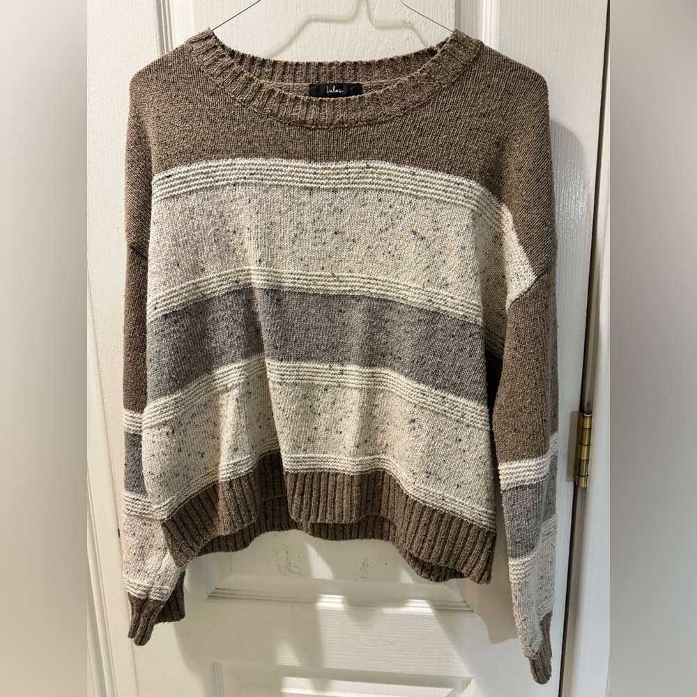 Lulu's Textured Knit Sweater in Brown and Gray